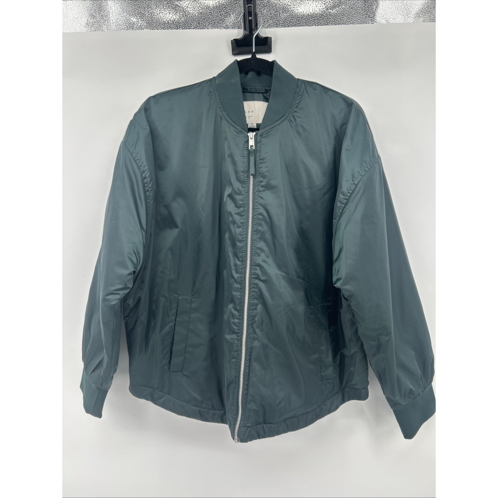 A New Day Satin Bomber Jacket Medium Hunter Green Full Zip Streetwear Edgy